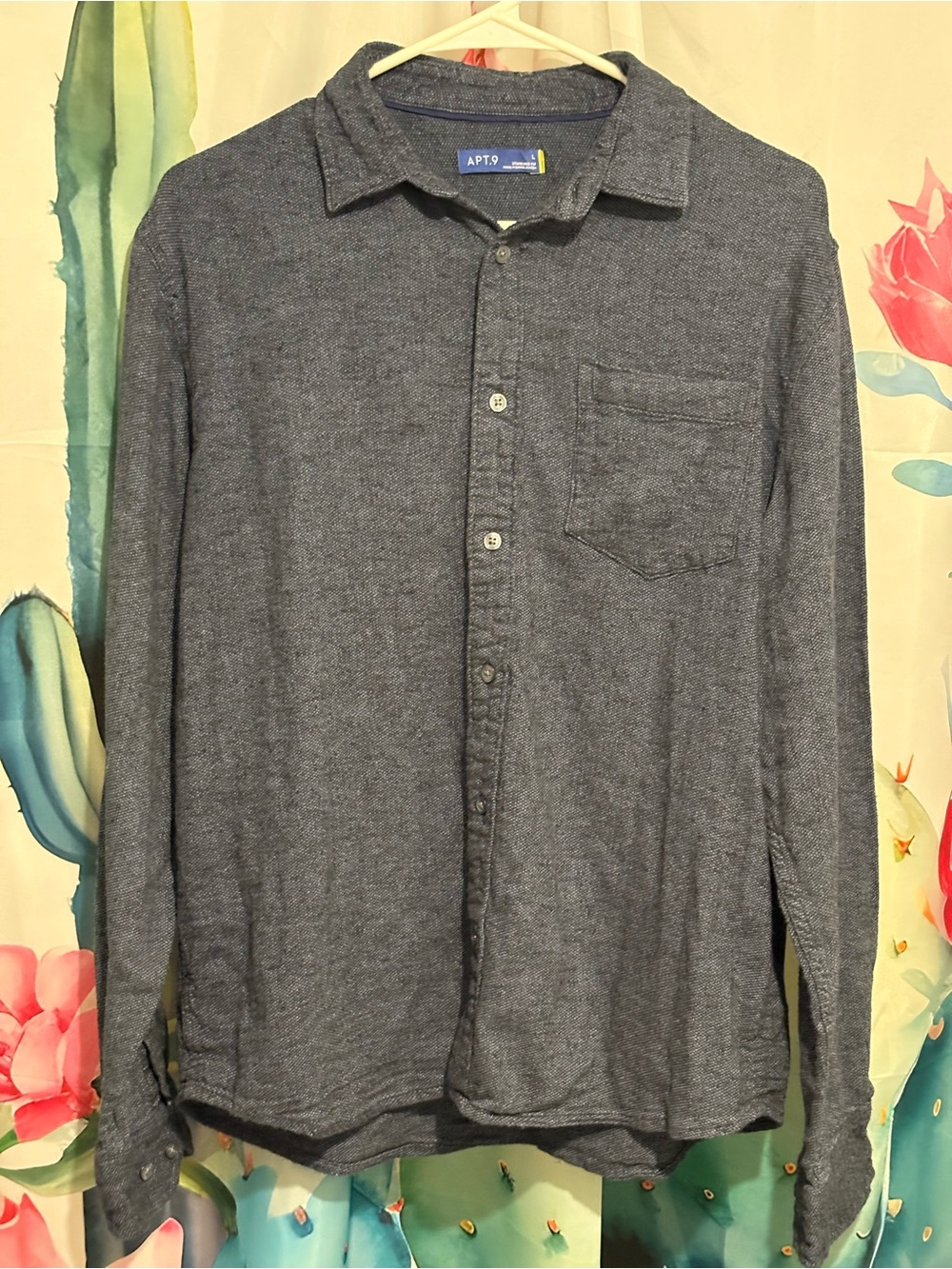Apt. 9 Men's Knit Button-Up Shirt Stretch Pockets Long Sleeve Gray L